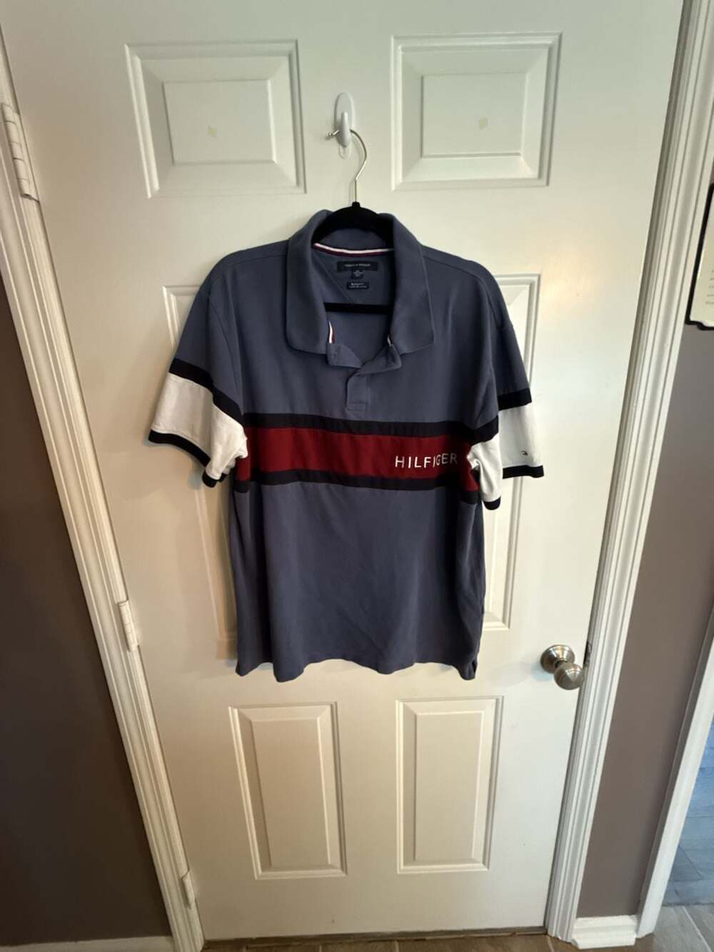 Tommy Hilfiger Polo Shirt Size XXL Blue Colorblock Chest Stripe